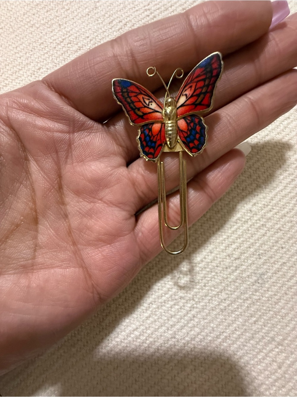 Gold Butterfly Paperclip Bookmark - Red Butterfly Accent
